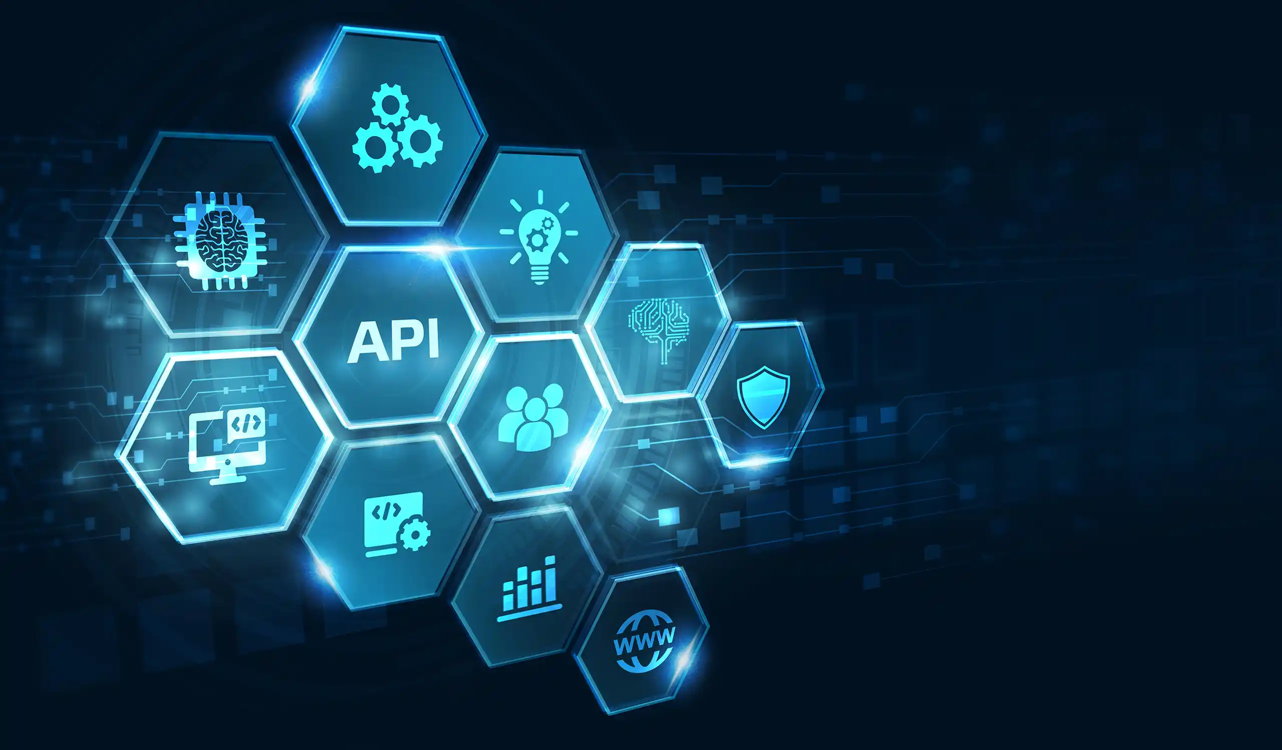 Hexagonal blocks with internet related icons